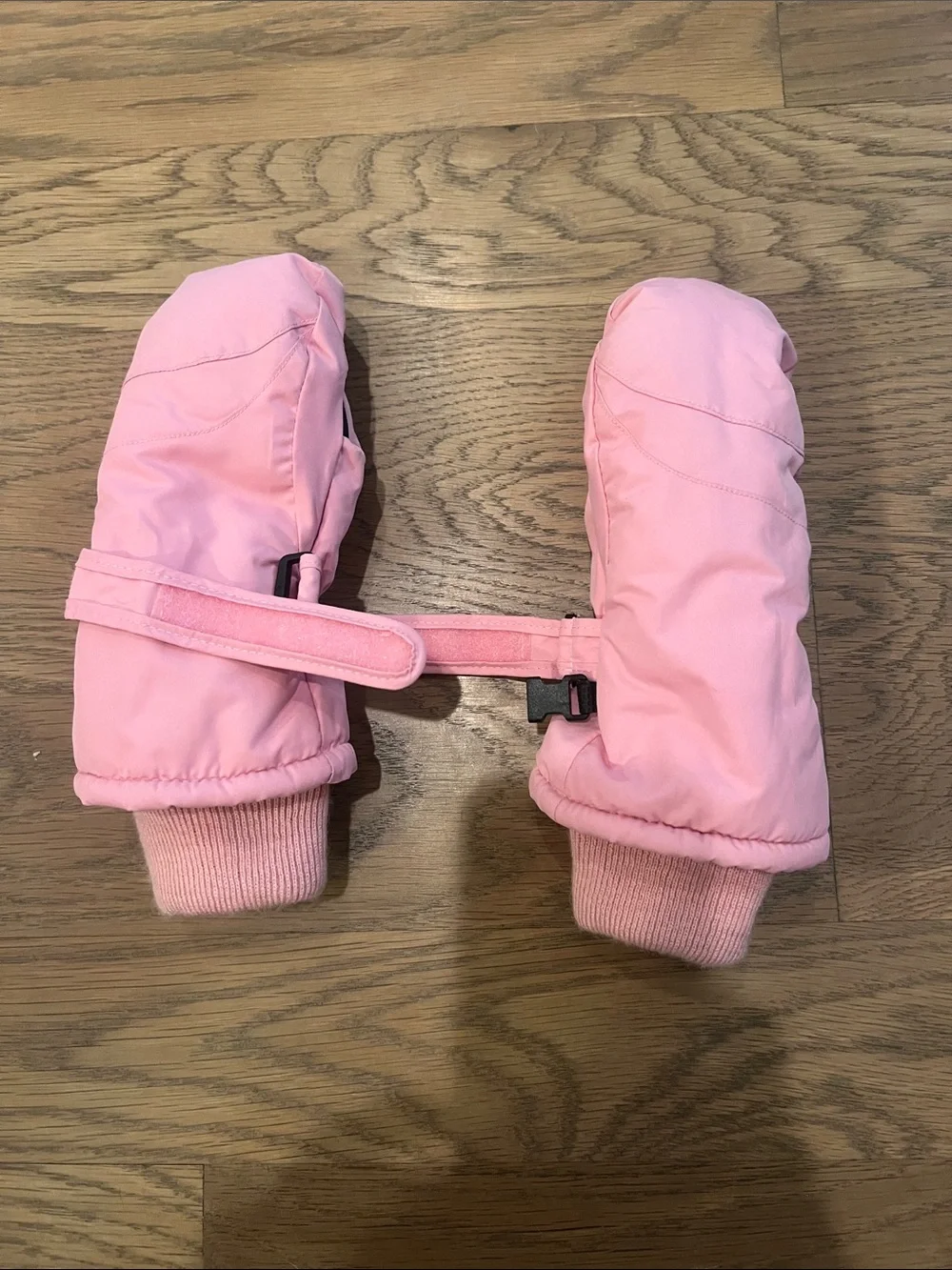 Kids Pink Winter Mittens with Wrist Strap